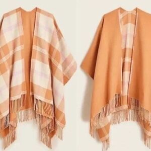 J. Crew Reversible Paid Blanket Fringe Poncho M/L